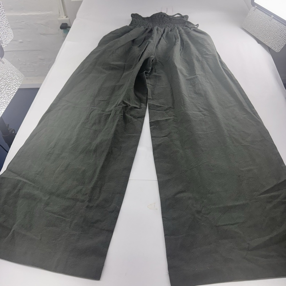 LINEN High waisted Wide Leg  Women's 100%linen Pants New Small. Dark Army Green